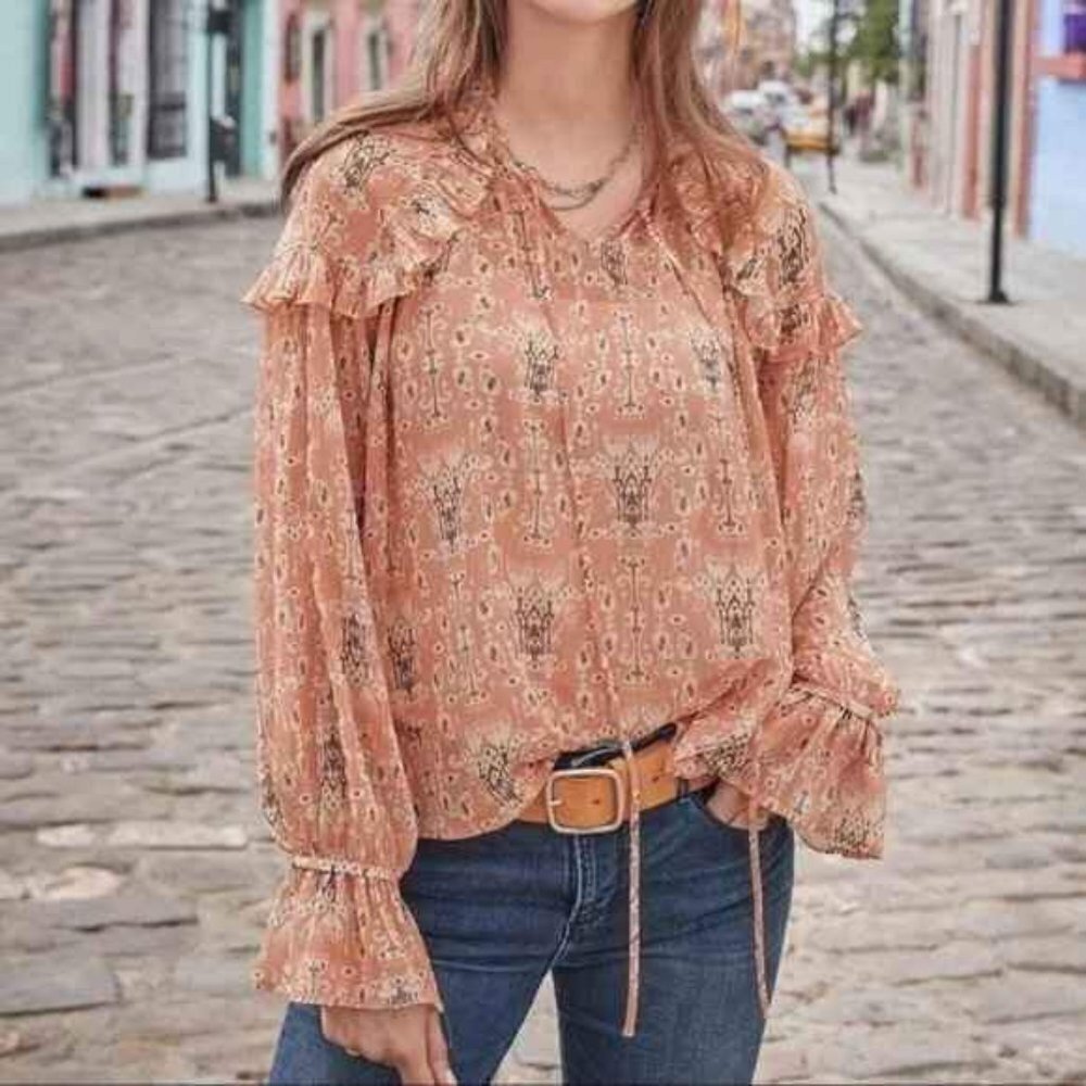 SUNDANCE Madeleine Sweet ruffled Bohemian Boho blouse size Small